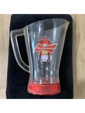 Budweiser Plastic Beer Pitcher Water Jug Red Light Bottom 64 Oz